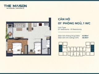 Cho thuê ở tdm  the maison  (1pn+) 46m2  giá 5tr/th  ở ngay  nội thất đầy đủ