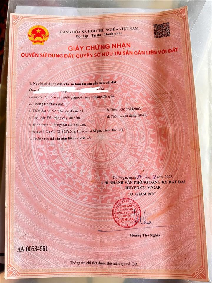 Cần bán đất trồng cây lâu năm tại huyện cư m'gar, tỉnh đắk lắk