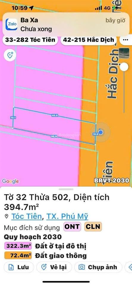Chính chủ cần bán lô đất mặt tiền đường hắc dịch, tóc tiên tx. phú mỹ, bà rịa vũng tàu