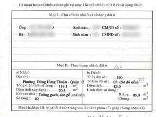 Bán nhà tân hưng thuận  4,8mx18m  hẻm 6m  sát cầu tham lương  5tỷ