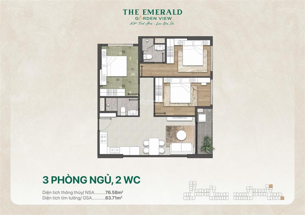 Nhận booking căn hộ the emerald garden view tp. hcm. giá 1.39 tỷ full nội thất. chiếu khấu 60tr