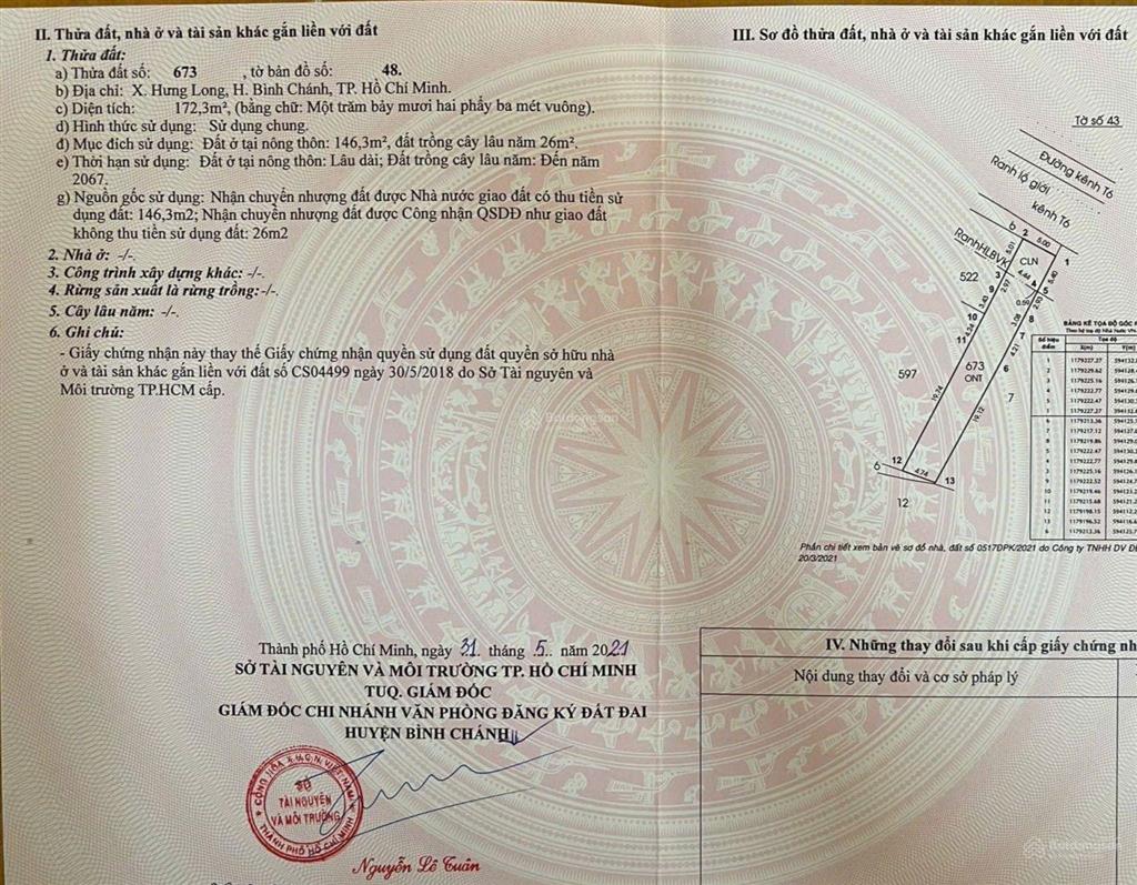 Sở hữu ngay nền thổ cư gần chợ hưng long, vị trí cực hiếm