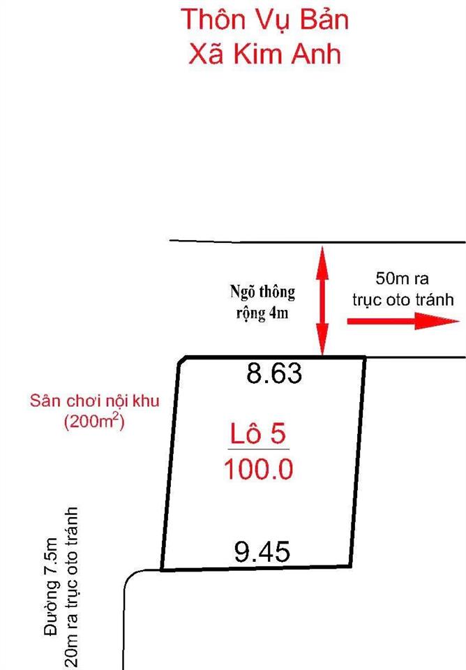 Bán nhanh trong tuần 100m2 tại vụ bản minh trí sóc sơn. lô góc hai mặt tiền đường