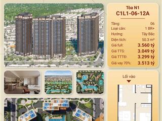 Bán căn 1pn + duy nhất giá tốt chỉ 3,299 tỷ. hướng tây bắc, gần vincom megamall