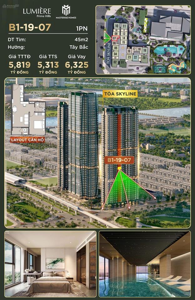 Bán căn 1pn 45m2 giá 5,313 tỷ view công viên nội khu, tầng trung đẹp. giá tốt nhất