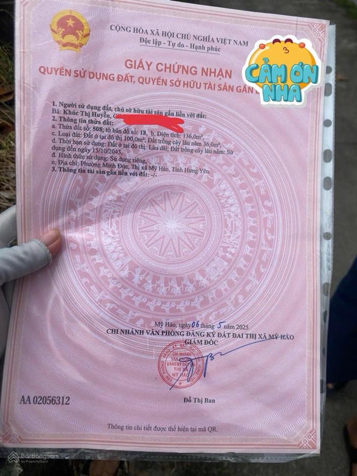 Chủ gửi đất tại tdp phong cốc, phường minh đức, thị xã mỹ hào