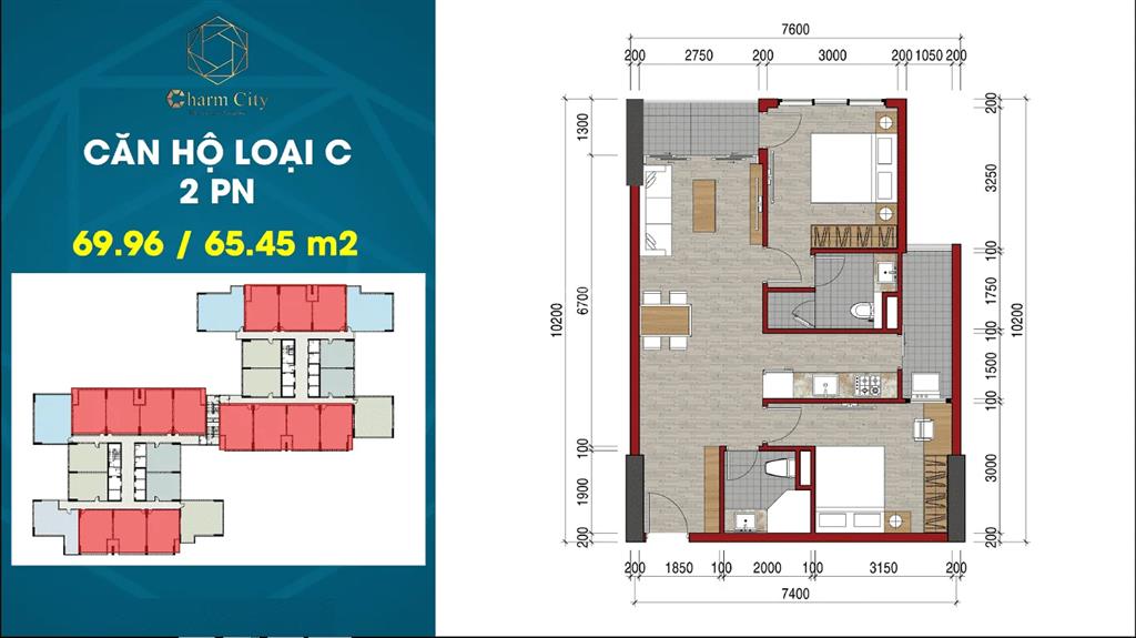 Gh căn 2pn giá tốt nhất charm city tháng 01/2026 vào ở ngay sẵn sổ hồng