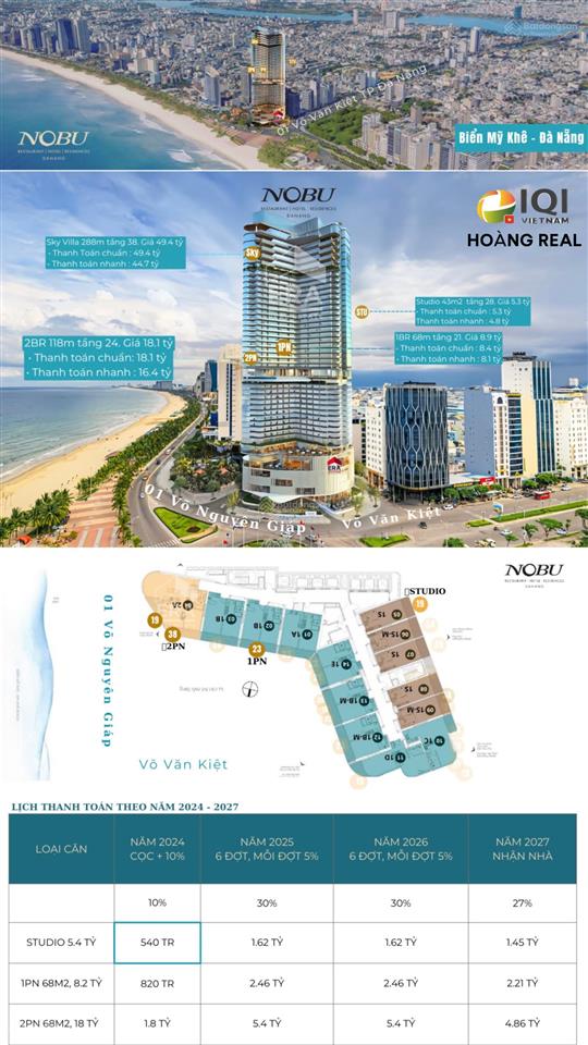 Suất ngoại giao bán căn hộ nobu giá chỉ 5,3 tỷ 38m2. thanh giãn đến 2027. sở hữu với 10%