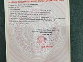 Chính chủ cần bán đất đông hòa gần bigc dĩ an ngang 6m đường ô tô,dt100m2 giá 4.1 tỷ 0975 339 ***