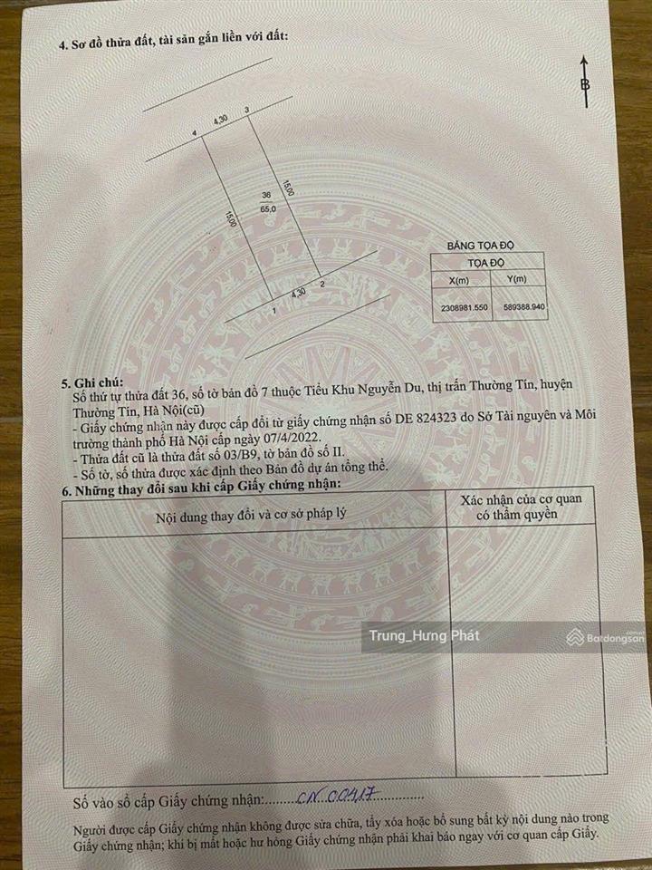 Chính chủ bán 65m2 đất nguyễn du, 2 mặt tiền, trung tâm thị trấn thường tín, sát him lam, olympic