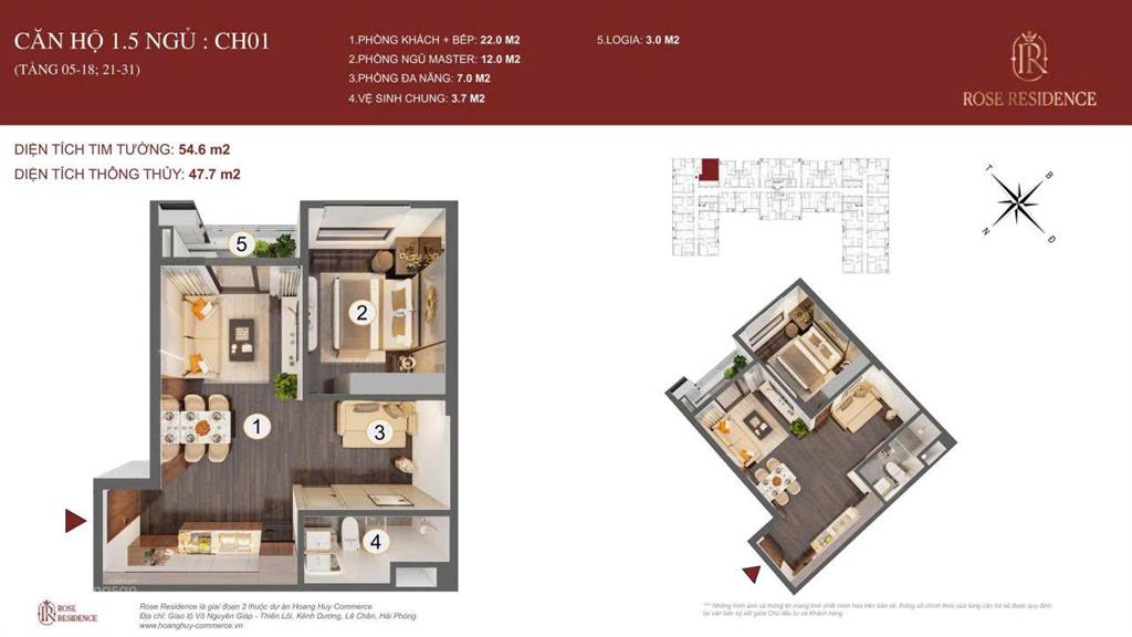 Căn 1,5phòng ngủ tòa rose (hoàng huy commerce gd2). ck 7%. quà tặng 2 chỉ vàng