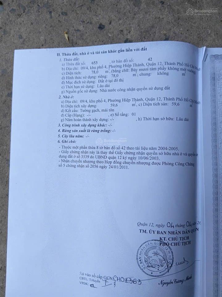 Chỉ 4.35 tỷ đất bán 1 / xẹc nguyễn ảnh thủ, đường thông nhiều hướng ra hiệp thành city