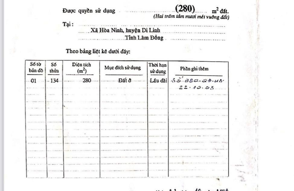 Thanh lý đất tại xã hoà ninh, 2,32 tỷ280 m2, mặt tiền 14m, đường nhựa 5m ô tô tới đất
