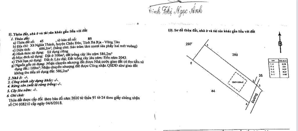 Ngân hàng phát mại lô đất 686.2m2 tại nghĩa thành, châu đức giá đầu tư (ms dương)