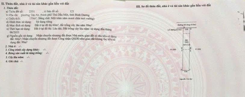 Bán đất tân an, thủ dầu một, bình dương giá siêu hời 1,53 tỷ, 159m2