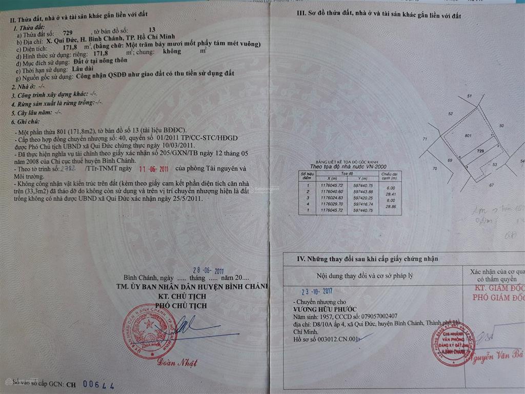 Đất ở xã quy đức, thổ cư full sổ, 171.8m2. chính chủ là em ạ