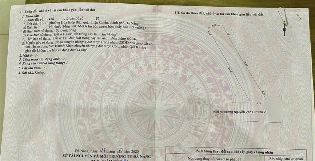 Lô đất đẹp kiệt 75 nguyễn văn cừ, hoà hiệp bắc, giá đầu tư