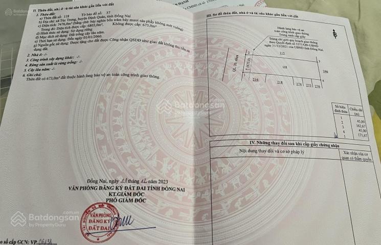 Siêu hiếm  đất mặt tiền 45m * 171m, đối diện trạm dừng, quốc lộ 20, định quán, đồng nai