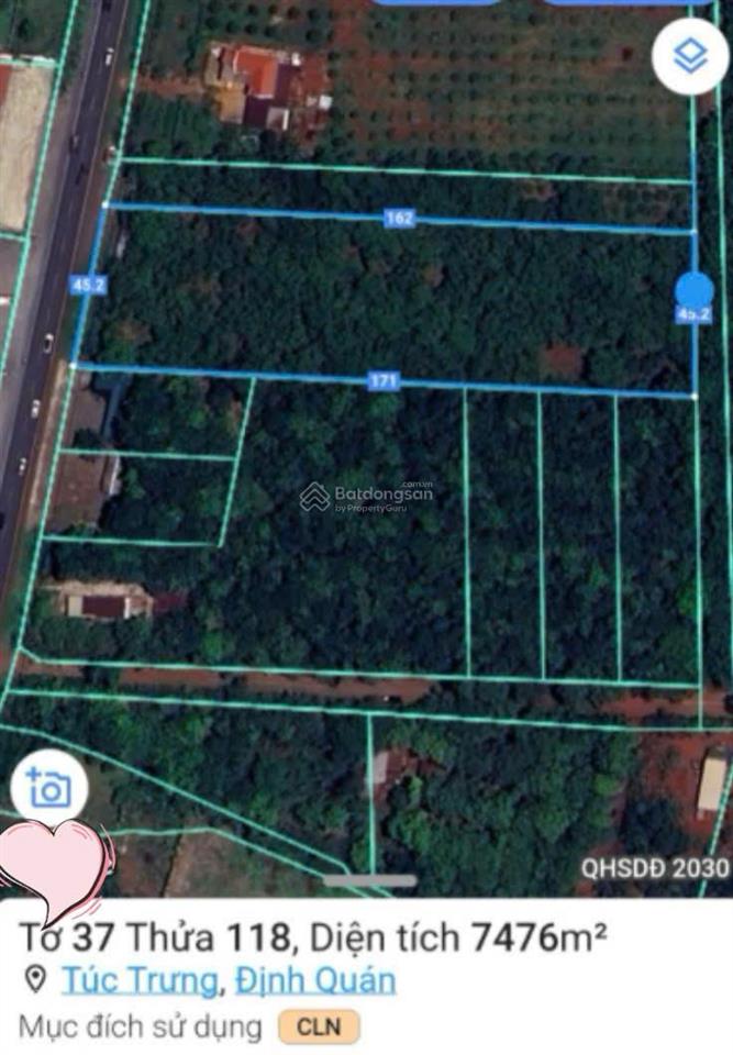 Siêu hiếm  đất mặt tiền 45m * 171m, đối diện trạm dừng, quốc lộ 20, định quán, đồng nai