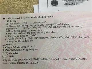 Chính chủ gửi bán 107m2 full thổ cư, thái mỹ, cách tỉnh lộ 7 chỉ 200m