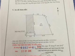 Chính chủ bán đất ngõ 2 hoàng liệt, hoàng mai, đường 8 m oto tránh, 200m2 mặt tiền 24m giá 180tr/m2