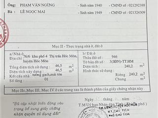 Bán nhà gần chợ hóc môn. hẻm trải nhựa hai xe hơi tránh nhau. mặt tiền 4,8m. giá chỉ 25tr/m2