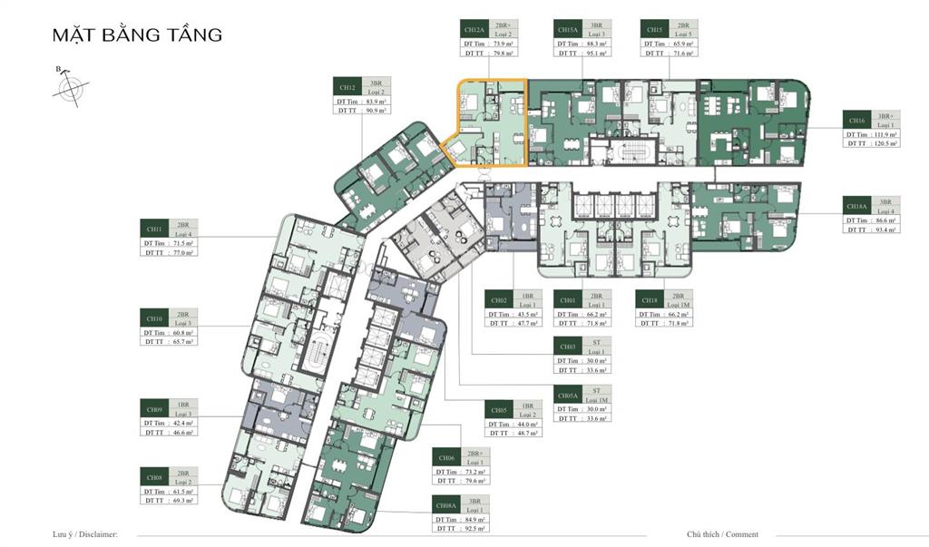Toà a1  99 tr/m2  2 ngủ 2vs + 1  kính cong, lumiere  72 m2  7,15 tỷ  tầng trung