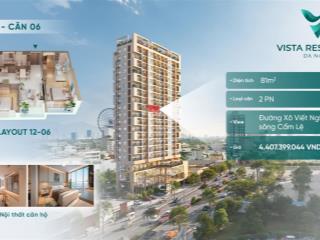 Căn hộ cao cấp vista 2pn đà nẵng vị trí đẹp nhất trung tâm, ck 9% + giảm một nửa hoa hồng nếu chốt!