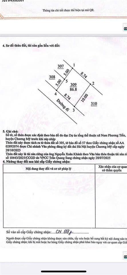Bán đất tại nam phương tiến, chương mỹ, hà nội, 1,65 tỷ, 86,8 m2