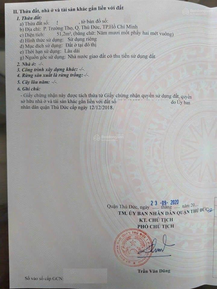 Bán đất hẻm ô tô đặng văn bi, phường trường thọ