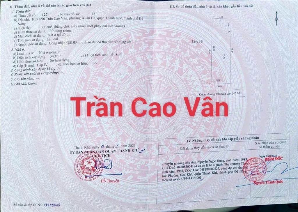 Bán .lô kiệt trần cao vân , phường thanh khê, đà nẵng.71m2 giá bán 2 tỷ 750. + my
