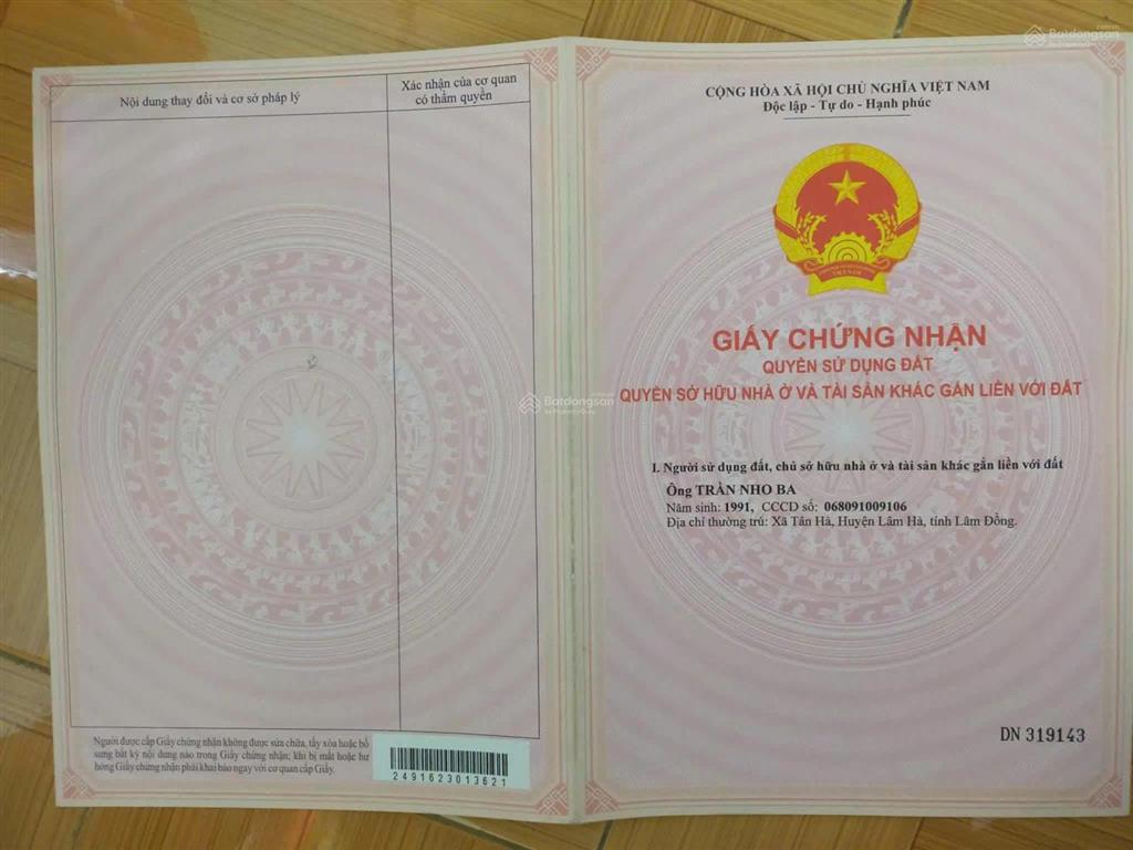 Bán 1307m2 tại đường trương định mặt tiền, nhìn sang nhà thờ lán tranh, tân hà, lâm hà, lâm đồng