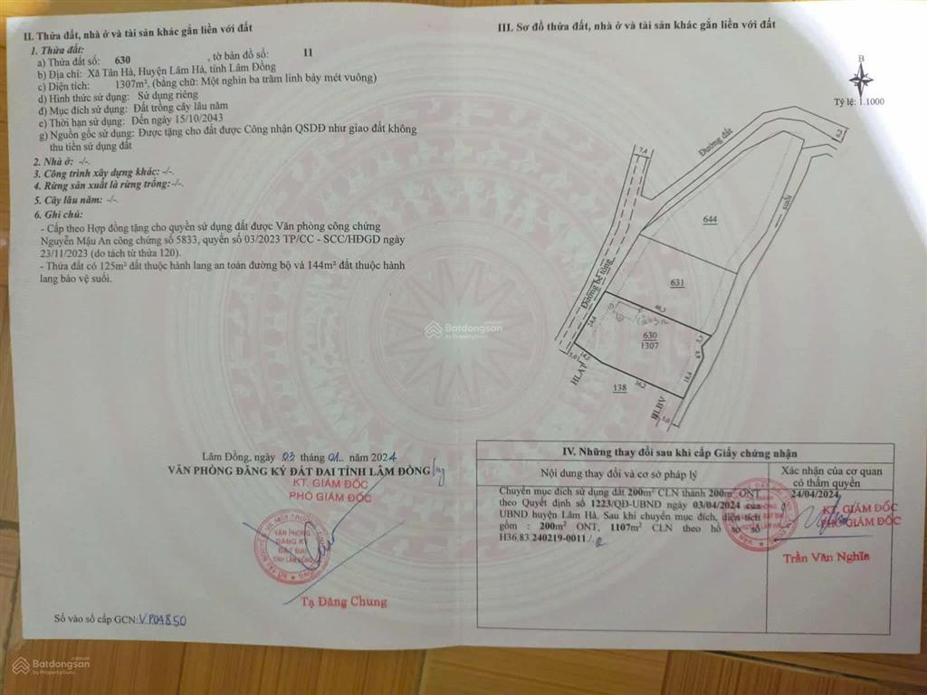 Bán 1307m2 tại đường trương định mặt tiền, nhìn sang nhà thờ lán tranh, tân hà, lâm hà, lâm đồng