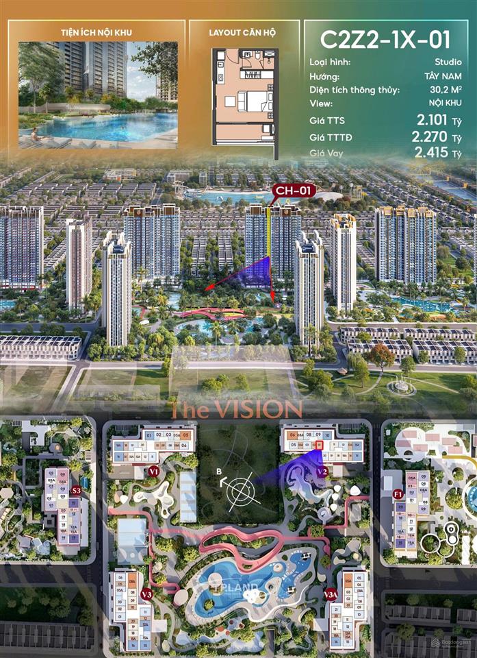 Studio masterise era landmark 2,0x tỷ . tầng trung siêu đẹp. view nội khu