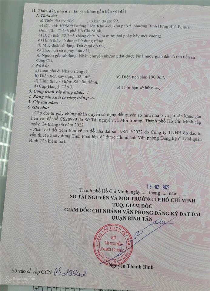 Bbán nhà riêng 5pn + 5wc, 52.7m2, liên khu 45, bình hưng hòa b, bình tân, hcm, 100 triệu / m2 hot!