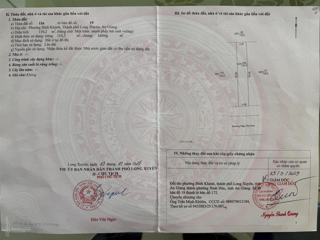 Bán đất tại đường triệu thị trinh khóm bình khánh 3, bình đức long xuyên an giang