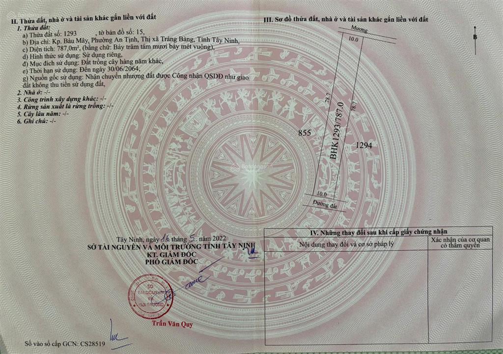 Cần tiền, bán gấp đất chính chủ 787 m2 tại bầu mây, trảng bàng, 2tỷ8 giảm còn 2tỷ4 bao giấy tờ
