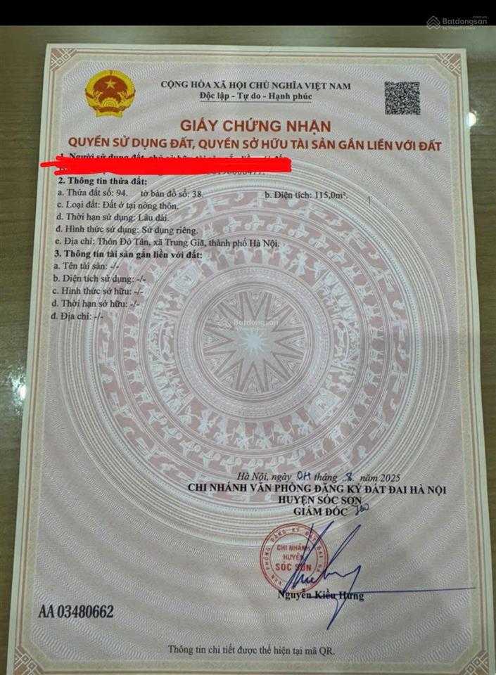 Lộ diện lô đất 115m² full thổ cư tại bắc sơn, sóc sơn  tiềm năng x2 giá!