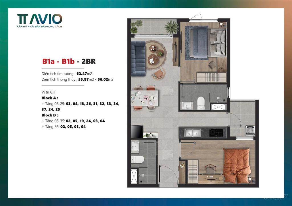 Bán căn 2pn tháp avis tt avio 62m2, giá 2 tỷ 300tr đã gồm vat+ pbt
