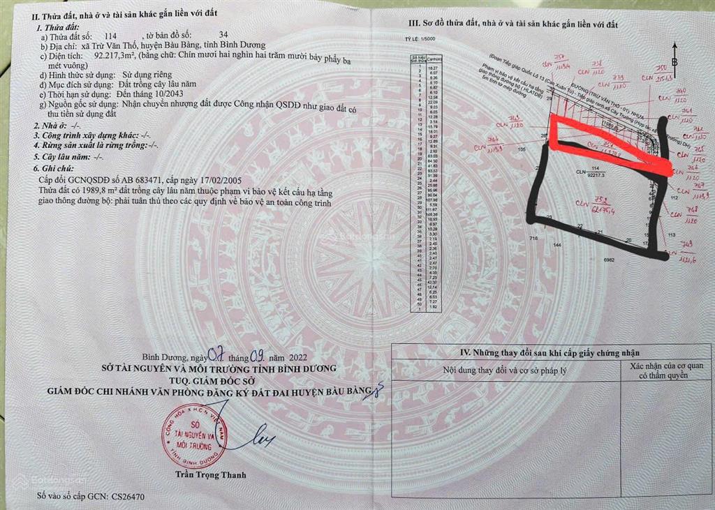 Cần bán 6,2 hec đất cln mt đường trừ văn thố bàu bàng bình dương, giá 36 tỷ, mr tương 0962 866 ***