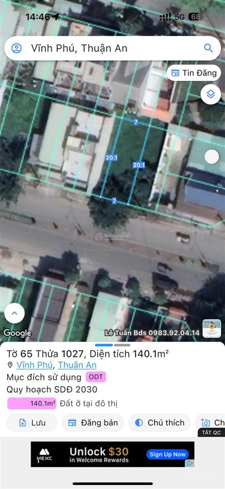 Cần bán đất 7x20m đường 20m khu dân cư vĩnh phú 2, hồ chí minh, 7,2 tỷ, tương 0962 866 ***0939 637 ***