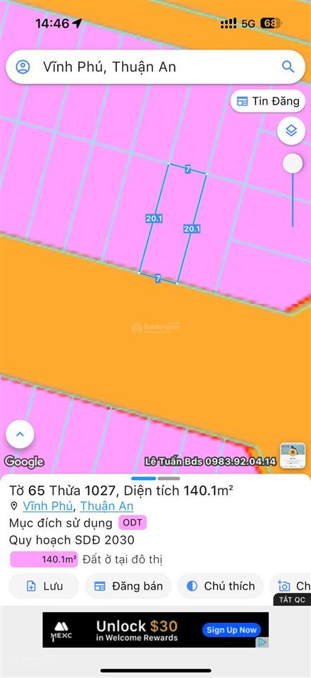 Cần bán đất 7x20m đường 20m khu dân cư vĩnh phú 2, hồ chí minh, 7,2 tỷ, tương 0962 866 ***0939 637 ***