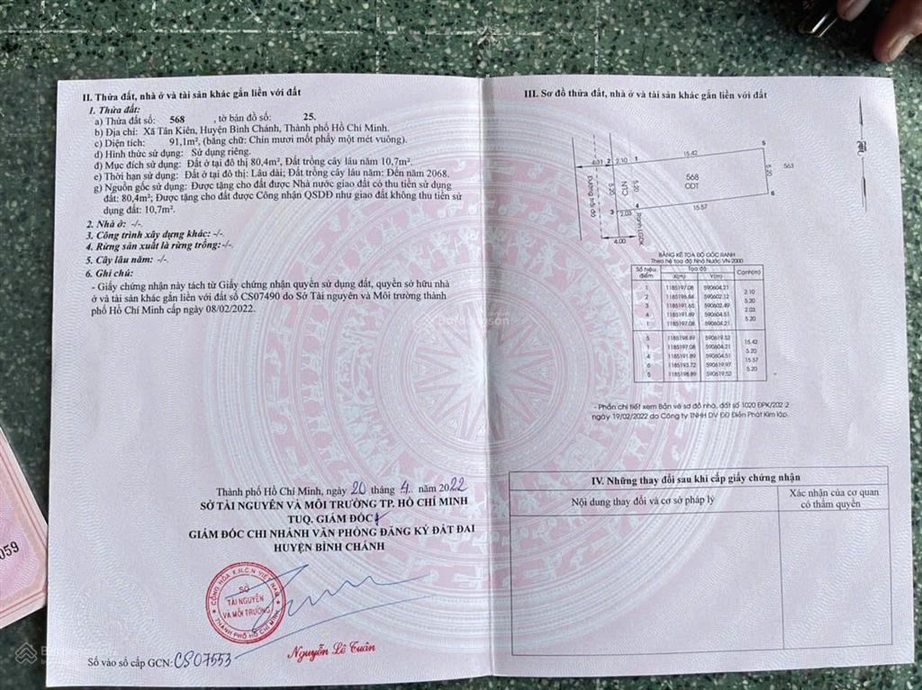 Bán đất tại bông văn dĩa, tân kiên, bình chánh, hcm, 4 tỷ, 91 m2 hot!