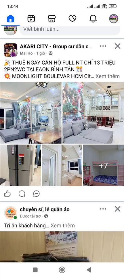 Cho thuê căn moonlight baulevard.510 kính duong vương. 2pn chỉ 10tr.