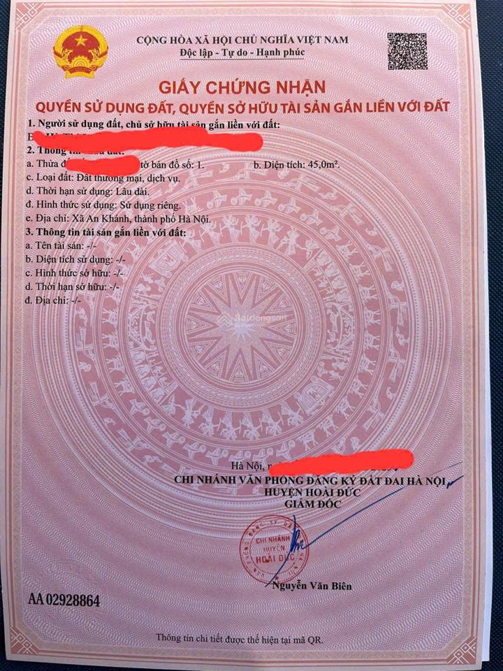 Bán đất phú vinh, an khánh, hoài đức, hn. dt 45m2, mặt tiền 3.38m, giá 162 triệu/m2.  0765 663 ***