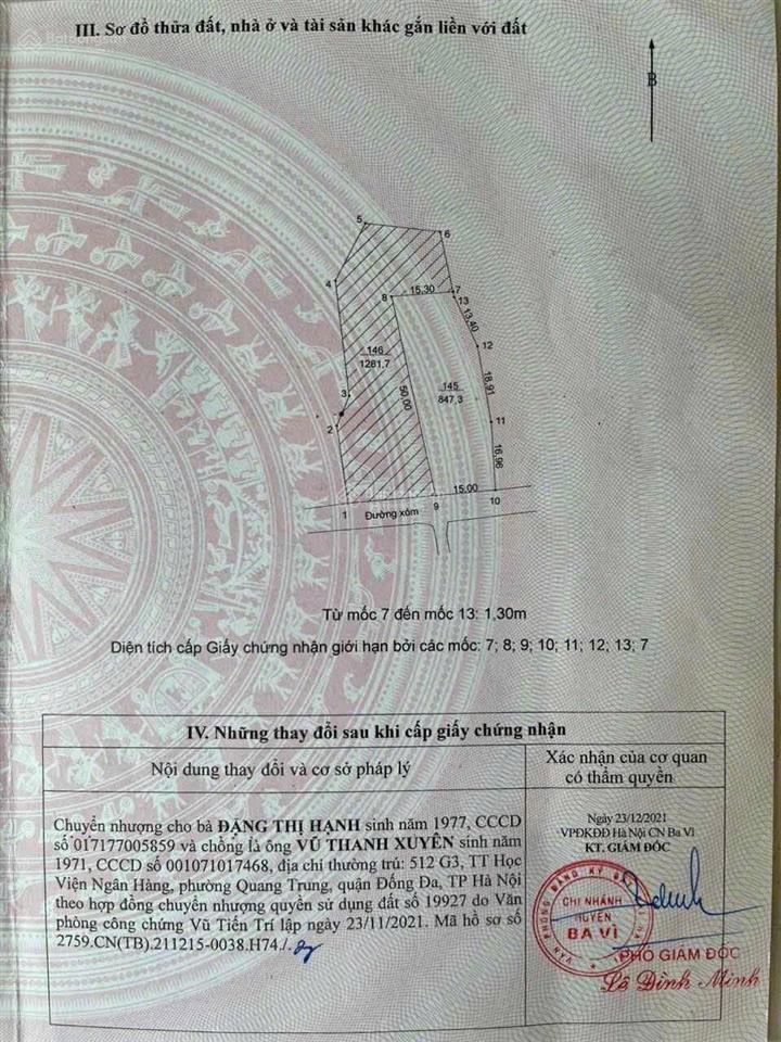 Bán đất tại xã ba trại, ba vì, hà nội 3,9 tỷ, 847 m2