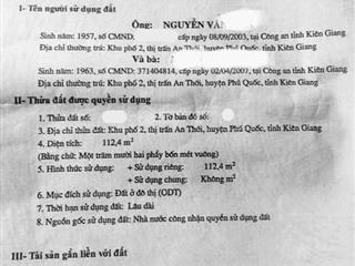 Bán 112m2 đất khu phố 2 an thới có sẵn thổ cư