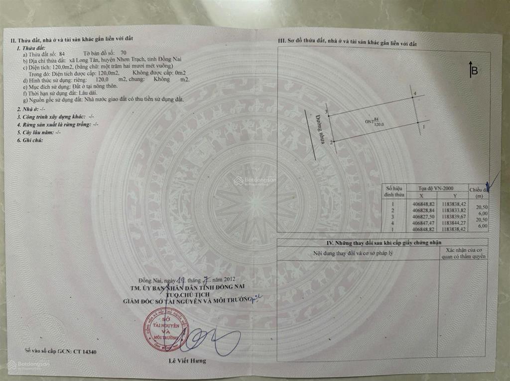 Đường 22m. giá đầu tư. dt. 120m2. dự án long tân city. 1/25c trục chính về sân bay long thành