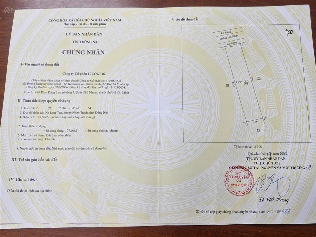 Dự án long tân city  đường 13m. giá đầu tư. dt 177m2. mặt sau đường 25c, vị trí đẹp.