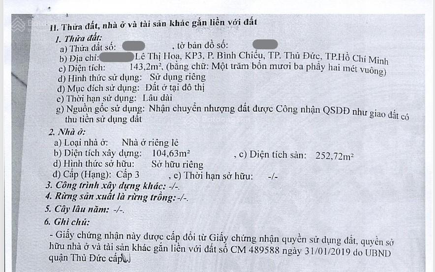 Bán nhà tại hẻm đường lê thị hoa, 6,7 tỷ có thương lượng, 143,2m2, 3 tầng, mt 4m nở hậu